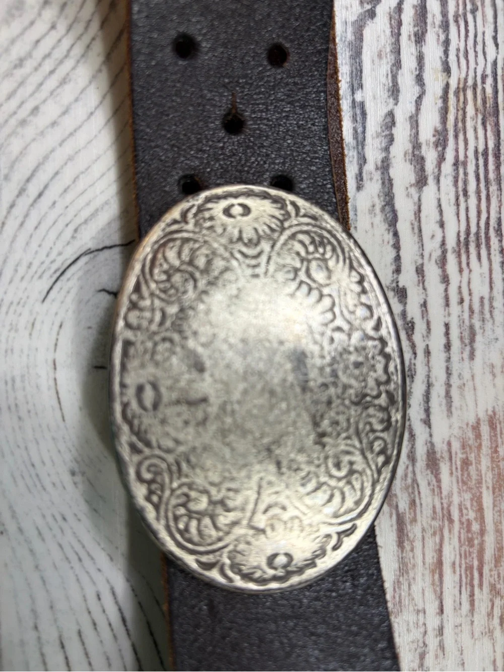 GAP Dark Brown Leather Belt with Ornate Silver Buckle
